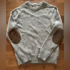 Wallace & Barnes Shetland Wool Sweater Mens small Elbow Patch Crew Pullover